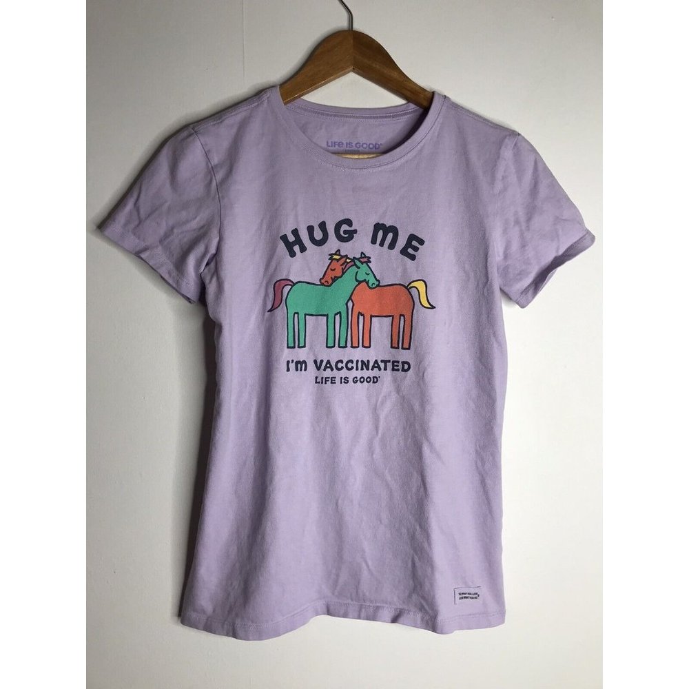 Life Is Good Women's Small I'm Vaccinated Purple Lavender T-Shirt